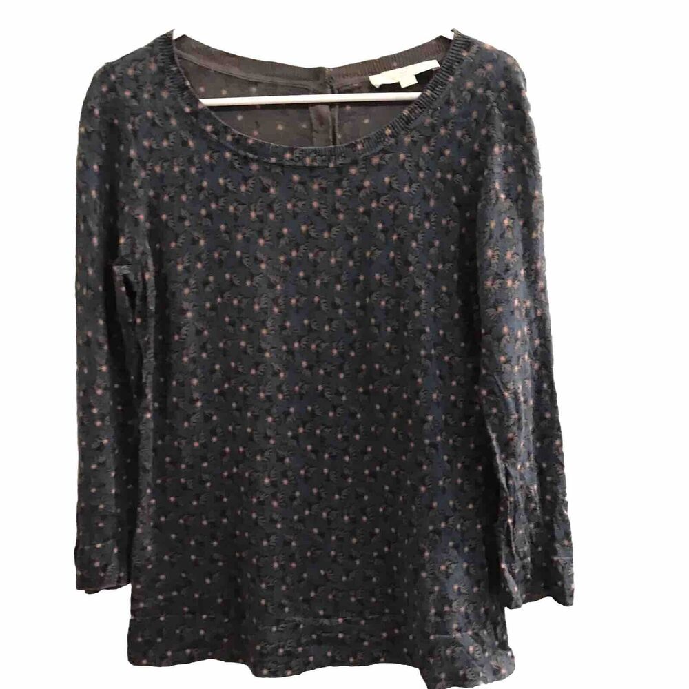 Ann Taylor Loft Top Womens Size S small Knit Leaf Polka Dot Shirt 3/4 Sleeve